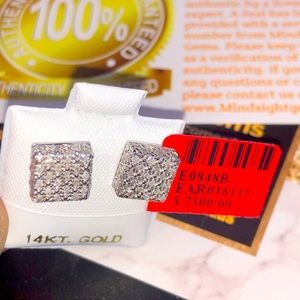 10k white gold real diamond square earrings not CZ